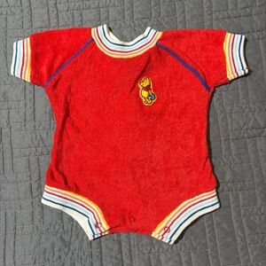 Winnie The Pooh Red Infant Romper Baby Pajamas Vintage Disney Terry Small